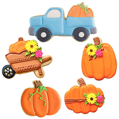 Pumpkin Patch Cookie Cutter Set - Large Jack-O-Lantern, Truck, Wheelbarrow, Gourd - Made in USA