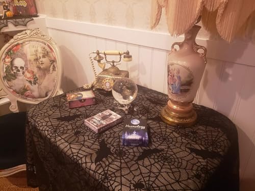 73.2-Inch Black Lace Round Tablecloth with Spider Web Design for Halloween Party