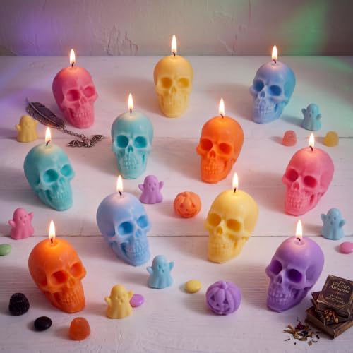Pastel Skull Candles Set - Gothic Halloween Decor, Unscented Wax, 12 Pieces