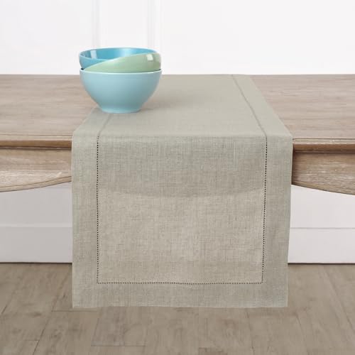 Pure Linen Table Runner 14 x 144 Inches Natural Hemstitch - Handcrafted