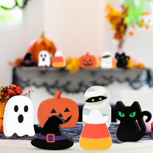 Halloween Wooden Decorations Set - 6 Pcs Table Signs - Ghost, Pumpkin & More - Variation of THIS listing