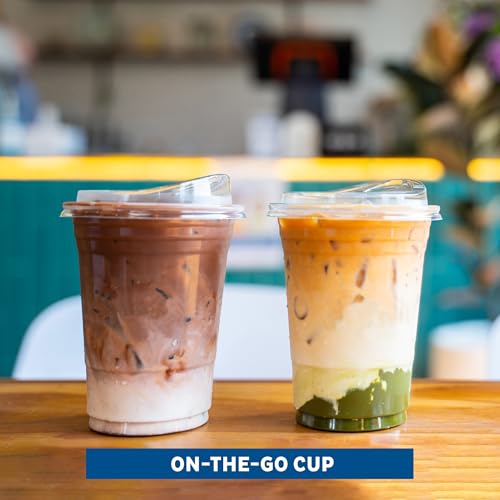16 oz Disposable Plastic Cups with Strawless Sip Lids - 100 Pack Clear Tumblers for Parties