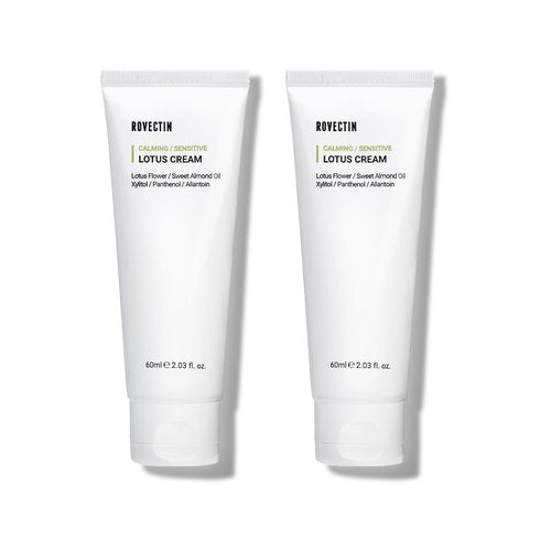ROVECTIN Calming Lotus Water Cream - Lightweight Face Moisturizer for Oily, Combination Skin | 75% Lotus Water Extract For Skin Purifying, Anti-Aging | Vegan Korean Skincare (2.03 fl.oz) [2 Pack]