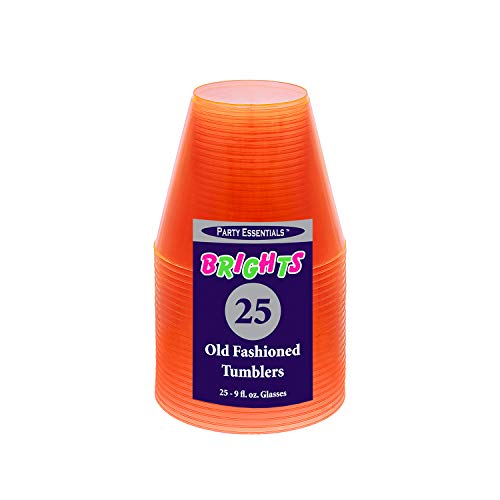 Party Essentials Neon Orange Plastic 9-Ounce Tumblers - 25 Pack, Reusable & Disposable