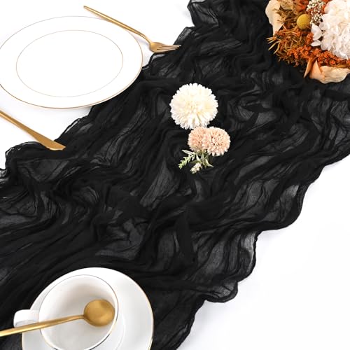 Black Cheesecloth Table Runner 20 Pack - 17x108 Inch Boho Wedding & Party Decor