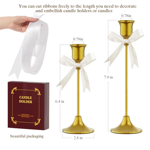 Gold Candle Holders Set of 2 - Elegant Metal Taper Candle Sticks