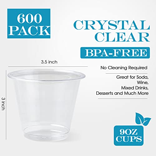600 Pack 9oz Clear Disposable Plastic Cups - Reusable Tumblers for Parties