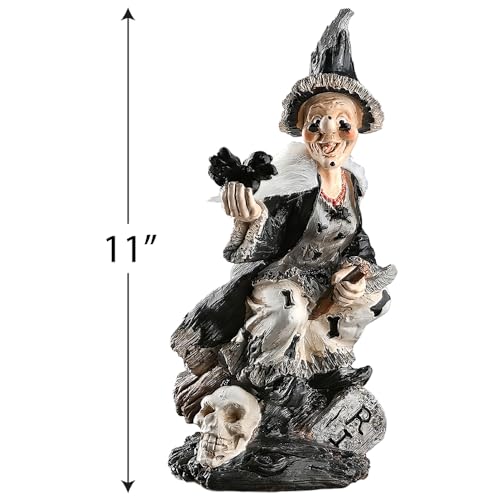 Halloween Witch Decoration - Spooky Broomstick Statue for Fall Decor - 10 Inch
