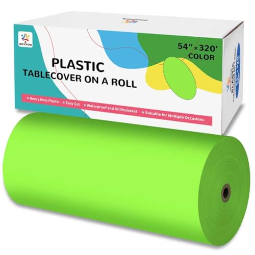 Lime Green Plastic Table Cover Roll 54x320FT with Cutter Box - Disposable, Waterproof & Custom Cut