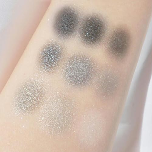 9 Colors Glitter Eyeshadow Palette - Black Silver Grey Smokey Eye Makeup - Variation #Black Silver