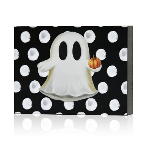 Halloween Wooden Table Decor Ghost Faux Books Indoor Home Office Shelf Accent