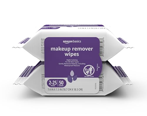 Night Calming Makeup Remover Wipes - 25 Count Pack of 2, Gentle & Waterproof Makeup Removal