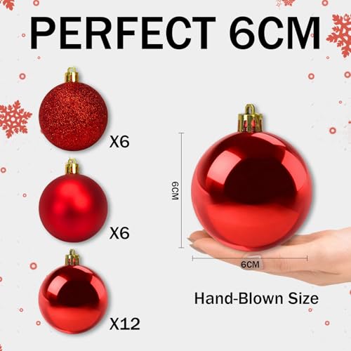 Red Christmas Ornaments Set - 24 Shatterproof Holiday Tree Bulbs