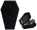 Velvet Coffin Jewelry Travel Case Holder for Gothic Wedding Jewelry Organizer - Black 4 Grid