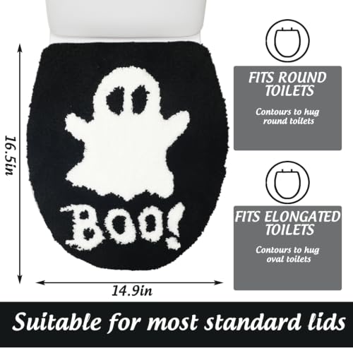 Halloween Toilet Seat Cover Ghost Boo Black & White Bathroom Decor