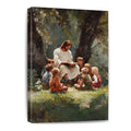 Jesus with Children Canvas Wall Art - Watercolor Religious Kids Room Decor - 12 x 8 Inches - White Frame
