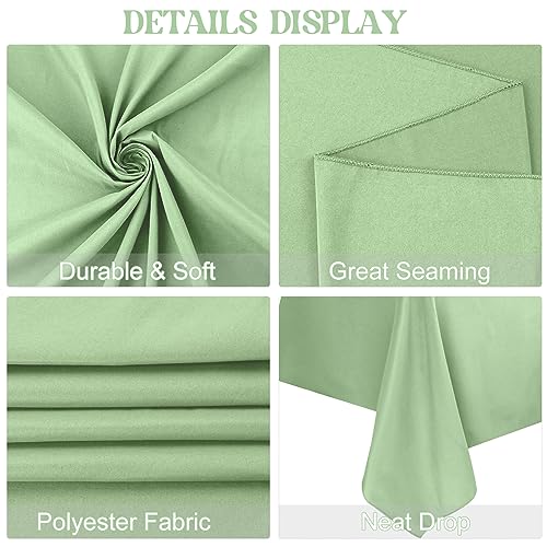 Sage Green 4 Pack 90x132 Inch Rectangular Washable Polyester Tablecloths for Weddings & Events - Easy Care