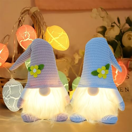 2PC Easter Gnome Decorations with Lights - Handmade Spring Home Decor Gifts