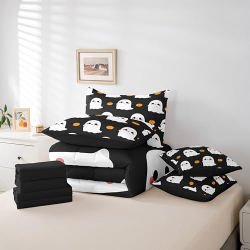 Cartoon Ghost Queen Comforter Set 7 Piece Halloween Bedding with Sheets - Multi 13