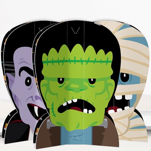 Halloween Monster Table Centerpieces Set of 8 - Skeleton, Dracula, Frankenstein & Mummy Party Decor