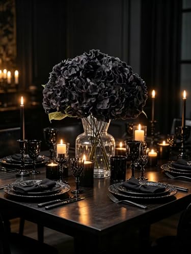 Black Artificial Hydrangea Flower Bouquets - 2 Pcs, 5 Heads Each, Home & Wedding Decor