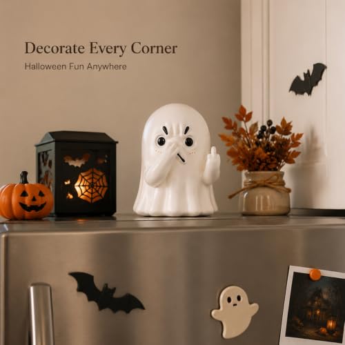 Funny Ghost Figurine Holding Nose - Halloween Decor with Middle Finger Variation