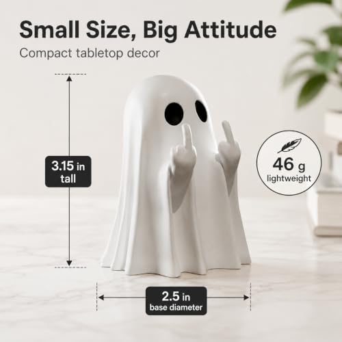 Halloween Ghost Figurine Indoor Decor - White Resin Spooky Home Office Ornament