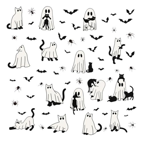 Halloween Window Clings Pack - Ghost, Cat, Bat & Spider Web Stickers - Style1