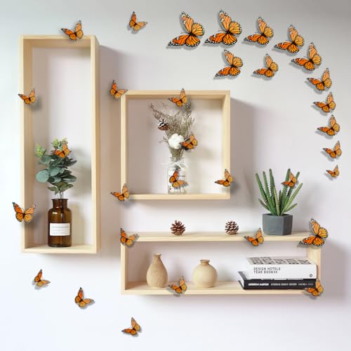 48 Pcs Monarch Butterfly Wall Decor Set - 3 Sizes Artificial Halloween & Party Decorations