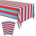 Blue and Red Striped Plastic Tablecloth - Halloween Party Rectangular 108x54 Inches - Set of 3
