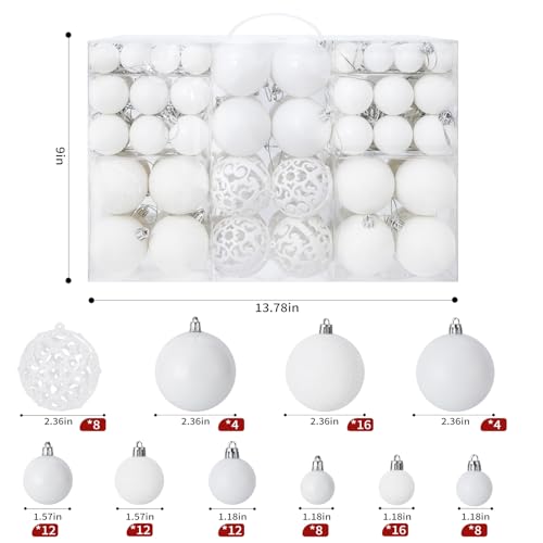 Shatterproof Christmas Tree Ornaments Set - 100 White Holiday Decor Balls