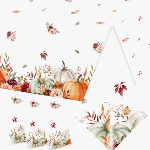Fall Tablecloth 3 Pack Floral Pumpkin Thanksgiving Waterproof Plastic