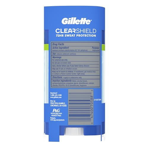 Gillette Antiperspirant and Deodorant for Men, 72hr Sweat & Odor Protection, Long Lasting Freshness, Anti-White Mark Technology, Clear Gel, Power Rush Scent, 3.8 oz (Pack of 3)