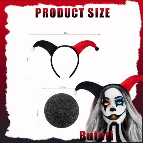 Halloween Clown Headband and Nose Set - Black Red, Medium - Costume Accessories