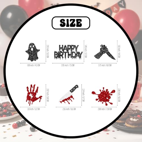 Red Blood Drip Killer Birthday Cupcake Toppers - 24 Glitter Halloween Cake Decorations