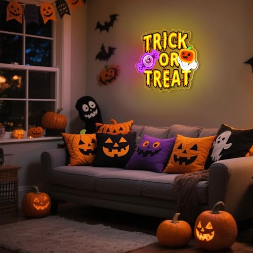 Trick or Treat Neon Sign Halloween LED Light - Spooky Party Decor with Dimmer