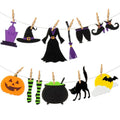 Halloween Witch Clothesline Banner - Felt Garlands & Wooden Clips for Festive Decor