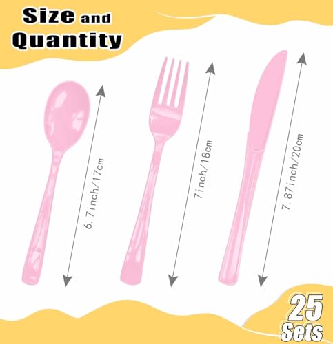 Light Pink Disposable Plastic Cutlery Set for 25 Guests - Knives Forks Spoons
