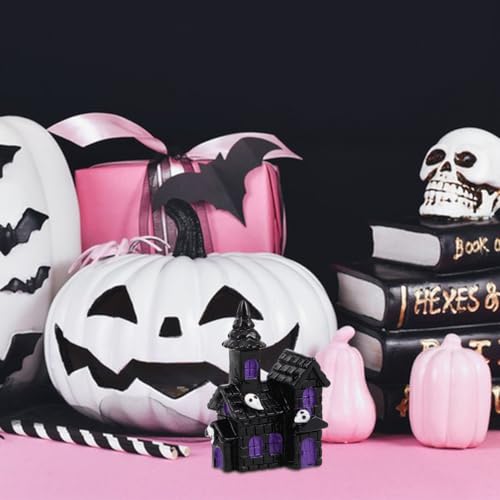 Mini Haunted House Figurines Set - Spooky Halloween Resin Decor, 6 Pieces
