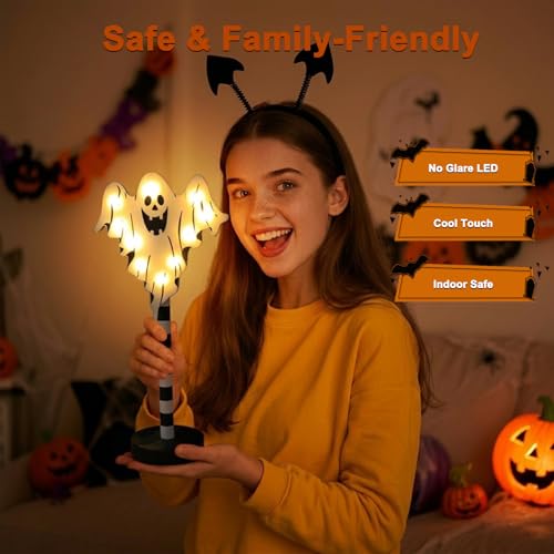 Halloween Wooden Night Light - Ghost Festive Table Lamp for Bedroom & Living Room
