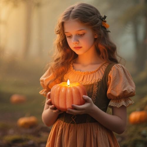 Velsyn Flameless Pumpkin Candle - Orange Fall Decor for Home, 5.6"