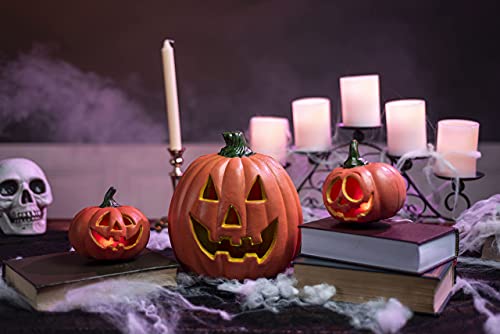 Halloween Light Up Pumpkin Decor Set - Plastic Jack O Lanterns for Indoor & Outdoor Halloween Decorations - Variation of Plastic Pumpkin LED Set