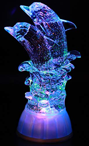 Dolphin LED Snow Globe Figurine - Multi-Color Lighted Marine Decor Gift