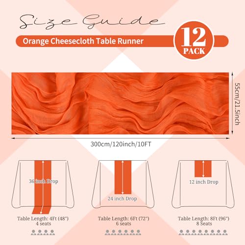 Orange 12 Pack Table Runner 20x120 Inch Cheesecloth Wedding Party Decor