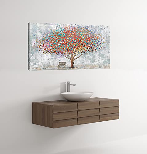 Colorful Tree Wall Art Canvas Prints - 48x24 Inch Modern Landscape Artwork for Living Room Bedroom Office - Variation of Colorful Tree