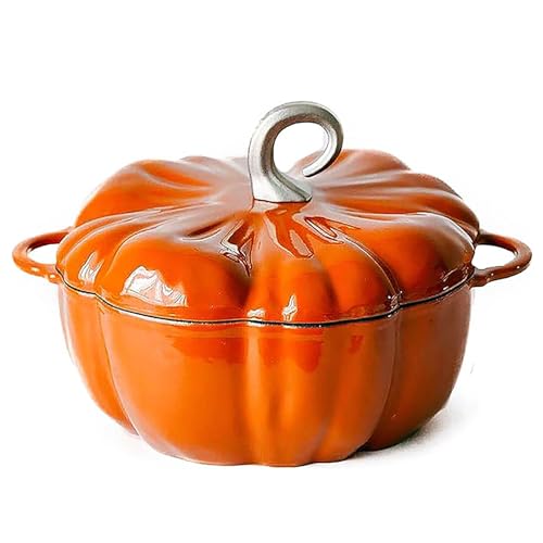 Orange Pumpkin Dutch Oven Pot with Lid - 3.9 Quart Enamel Cast Iron Stew & Soup Pot