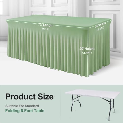Sage Green 72x30 Inch One-Piece Spandex Table Skirt for 6FT Rectangle Tables - 2 Pack