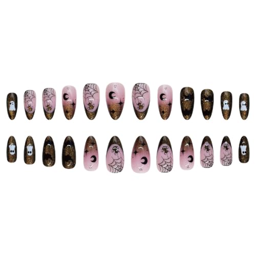 Fall Halloween Press-On Nails Medium Almond - Brown Cat Eye Style-42