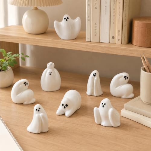 Halloween Ghost Car Dashboard Decor 8-Piece Miniature Figurines for Monitors & Office