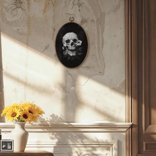 Gothic Skull Wall Art - Dark Gothic Oval Canvas Decor for Home & Bedroom